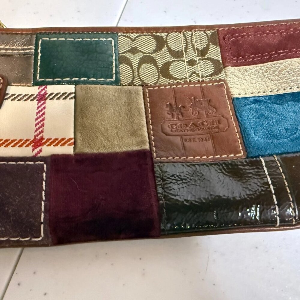 Coach Patchwork Large Wristlet Clutch Zippered Po… - image 4